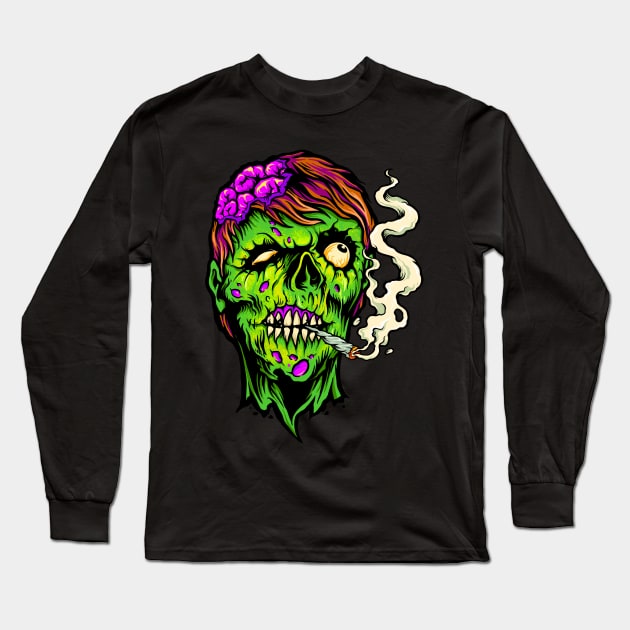 Brains and Weed - Happy Halloweed Trippy Zombie Long Sleeve T-Shirt by PosterpartyCo